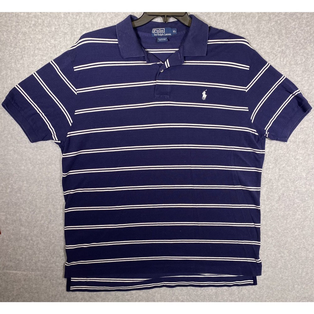 Polo Ralph Lauren  Shirt Short Sleeve XL Blue White Striped W/White Pony Mens